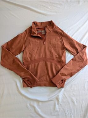 Victoria Secret PINK Active Burnt Orange CroppedQuarter-Zip Long Sleeve Pullover